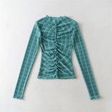 Women T-Shirt Long Sleeve Bottoming Shirt Personality Mesh Sun-Protective Clothing