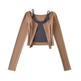 Women T-shirt Fall V-neck Slim Fit Short Small Sling Cardigan Suit