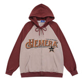 Men Hoodie Color-Block Raglan Sleeves Hooded Jacket Men's Loose Letters