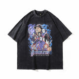 Men T Shirt Washed T-shirt Couple Retro Distressed Loose Street