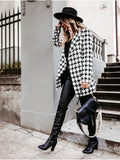 Plaid Trench Coat Autumn and Winter Long Sleeve Suit Collar Double Breasted Woolen Coat