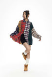 Unisex Jacket Autumn Contrast Color Striped Plaid Shirt
