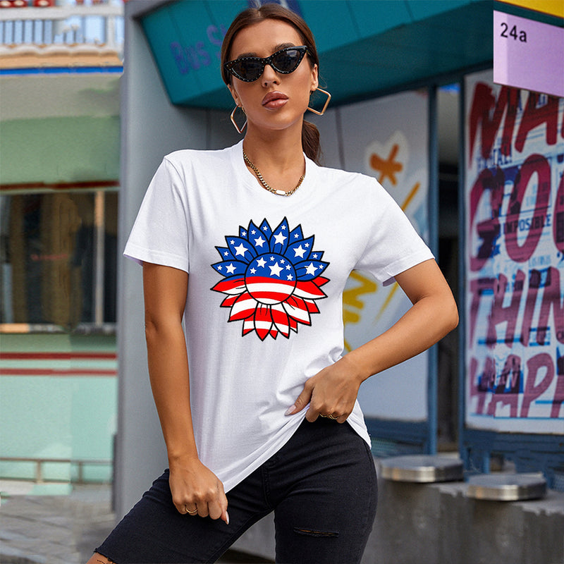 Women's Independence Day T Shirt T-shirt Women's Short-Sleeved Shirt Sunflower Print