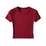 Women T-Shirt round Neck Short Sleeve T-shirt Women's Tight Top