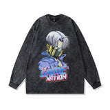 Men Long Sleeve Shirt Vintage Printed Distressed Long Sleeve T-shirt Men's Top