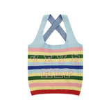 Women Vest Color Striped Vest Girls' Summer Short Letters Top