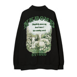 Men Hoodie Sheep Printing Lapel Sweater Boys Spring and Autumn Half Zipper Polo Shirt