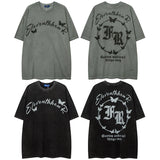 Men T Shirt Washed and Worn Short-Sleeved T-shirt Men's Retro