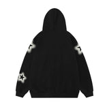 Men Hoodie Pentagram Printed Hooded Jacket Two-Way Zipper Cardigan Sweater