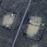 Men Denim Jacket Washed and Worn Zip Denim Jacket Men's Denim Jacket