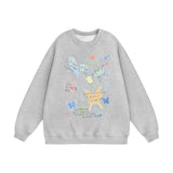 Men Hoodie Butterfly Graffiti Printed Crew Neck Sweatshirt