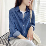 Women T-shirt Denim Shirt Women's Spring and Autumn Loose Long Sleeve