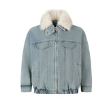 Unisex Down Jacket Men's Winter Fur Collar Denim Cotton
