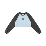 Women Hoodie Patchwork round Neck Short Heart Printing Autumn Long Sleeve