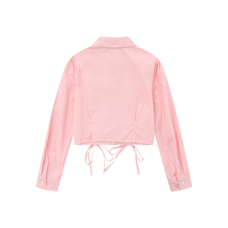 Women Long Sleeve Shirt Girls' Spring and Autumn Solid Color Casual Long Sleeves Button Shirt