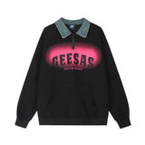 Men Hoodie Contrast Color Lapels Pullover Sweater Men's Patch Letter Inkjet Printing Long Sleeve