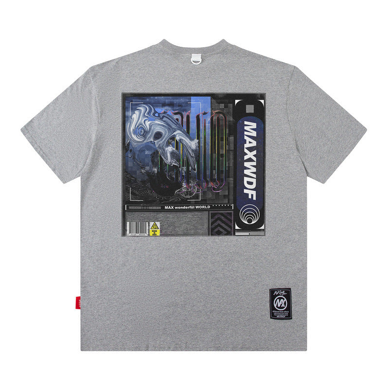Men T Shirt Vintage Printed round Neck Short Sleeve T-shirt Men and Women Loose Couple