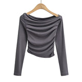 Women T-Shirt Autumn Long Sleeve Slim Long Sleeve Solid Color Ladies T-shirt