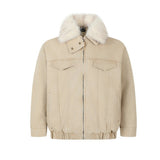 Unisex Down Jacket Men's Winter Fur Collar Denim Cotton
