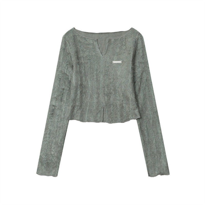 Women Long Sleeve T-Shirt Long Sleeve T-shirt Women's Design Sense Niche V-neck