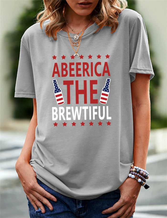 Women's Independence Day T Shirt Pattern Printed Short-Sleeved T-shirt