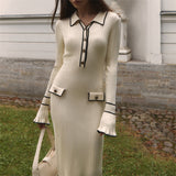 Women Sweater Dress Knitted Dress Fall/Winter Sweater Dress Lapel Tight