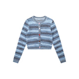 Women Sweater Mixed Color Stripe Cardigan Girls Spring and Autumn Leisure Top