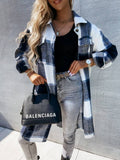 Plaid Trench Coat Straight Single-Breasted Plaid Long Sleeve Shirt