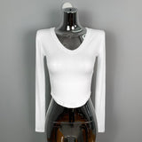 Women Long Sleeve Shirt V-neck Short Tight Long Sleeve