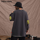 Men Long Sleeve Shirt Printed Long Sleeve T-shirt Men's and Women's Casual Smiley round Neck Top