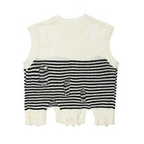 Women Vest Ripped Striped Knitted Vest for Girls Short Summer Sleeveless