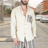 Men's Shirt Men's Summer Stitching Lapel Casual Shirt