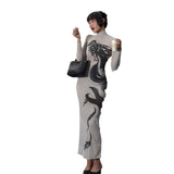 Women Desses Dress Spring and Autumn Women Print Fishtail Dress