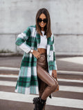 Plaid Trench Coat Long Plaid Wool Coat Women's Clothing