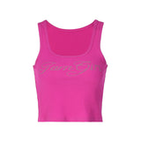 Women Halter Tops Summer Letters Rhinestone round Neck Sleeveless