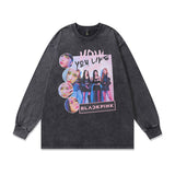 Men Long Sleeve Shirt Hip Hop Retro Washed and Worn Long Sleeve T-shirt Men's and Women's Tops Autumn