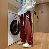 Men Sweatpants Spring and Autumn Straight Loose Letter Flocking Draping Mop