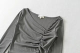 Women T-Shirt Casual Versatile Pleating Long Sleeve Bottoming T-shirt