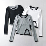 Women T-Shirt Spring Split Slim Fit Long-Sleeved T-shirt
