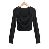 Women T-shirt Long Sleeve Square-Neck T-shirt Women's Tops Autumn Thin Bottoming Shirt