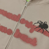 Men Hoodie Spider Web Printed Hooded Jacket Men's Cardigan