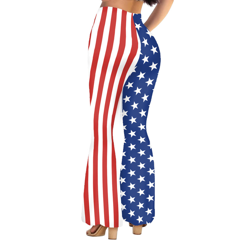 National Flag Day Leggings Summer Women's Independence Day Bell-Bottom Pants Striped Casual Leggings