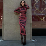 Women Desses Long Sleeve Slim Fit Temperament Printed Dress