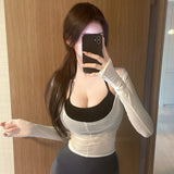 Women Long Sleeve Shirt Vest Halter Long Sleeve T-shirt Suit