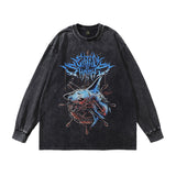 Men Long Sleeve Shirt Cartoon Printed Washed and Worn Long Sleeve T-shirt for Men and Women