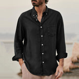 Men Shirt Loose Long Sleeve Lapel Shirt Coat Men