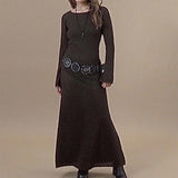 Women Sweater Dress round Neck Backless Sexy Dress Crocheted Knitted Tight Long Sleeve