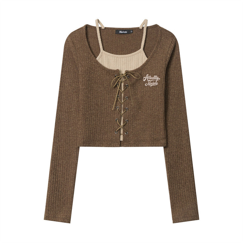 Women Long Sleeve T-Shirt Knitted Short-Sleeved T-shirt Girls Autumn Leisure