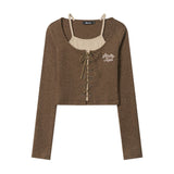 Women Long Sleeve T-Shirt Knitted Short-Sleeved T-shirt Girls Autumn Leisure