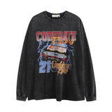 Men Long Sleeve Shirt Printed National Fashion Casual Washed and Worn Long Sleeve T-shirt Men and Women Loose